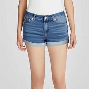 AERO Womens Denim Shorts Size 10‎ Medium Wash Cuffed Low Rise Midi Casual Summer